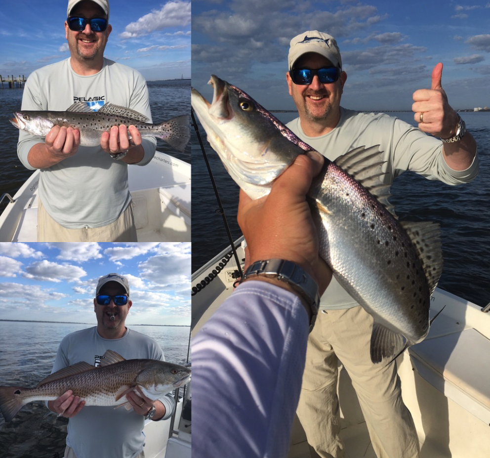 3 shot collage of man fishing